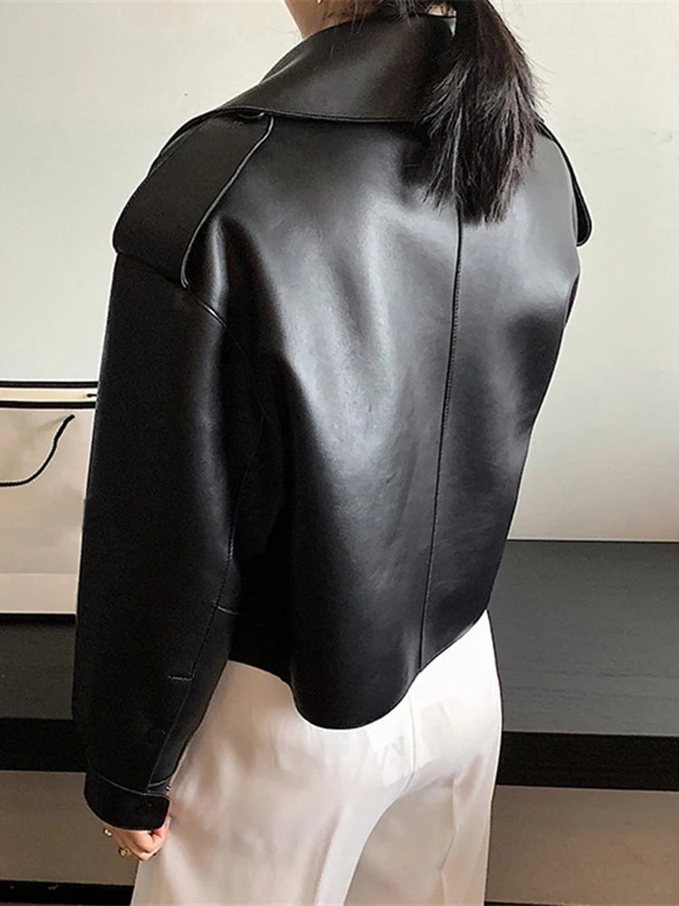 Veste femme noire en simili cuir style vintage