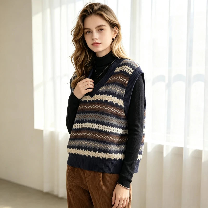 Gilet Sans Manches Femme – Maille Imprimée