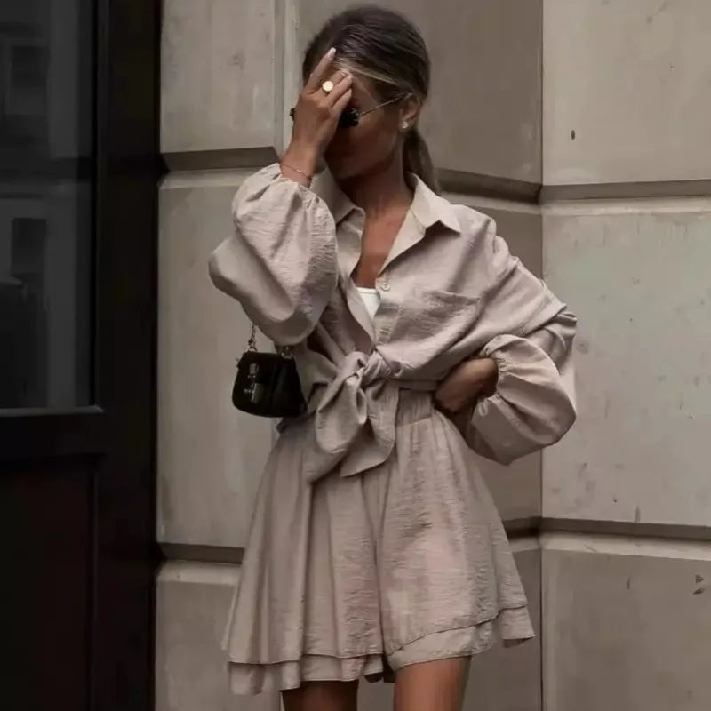 Ensemble 2 Pièces Femme – Chemise Blanche et Short Ample