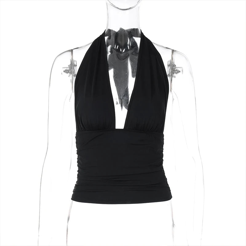 Débardeur Court Dos Nu Femme – Col Licou et Laçage