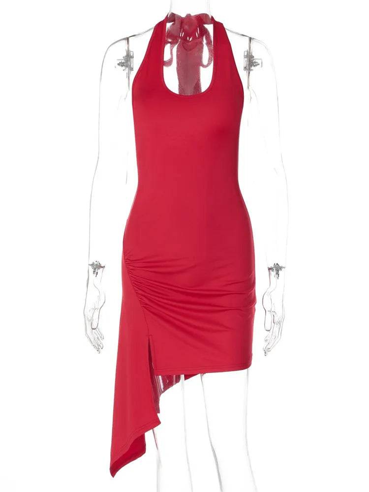 Robe courte femme moulante asymétrique dos nu