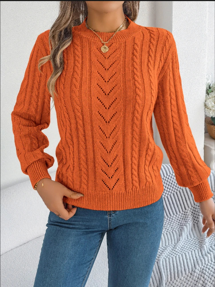 Pull Ajouré Femme – Maille Torsadée et Manches Lanterne
