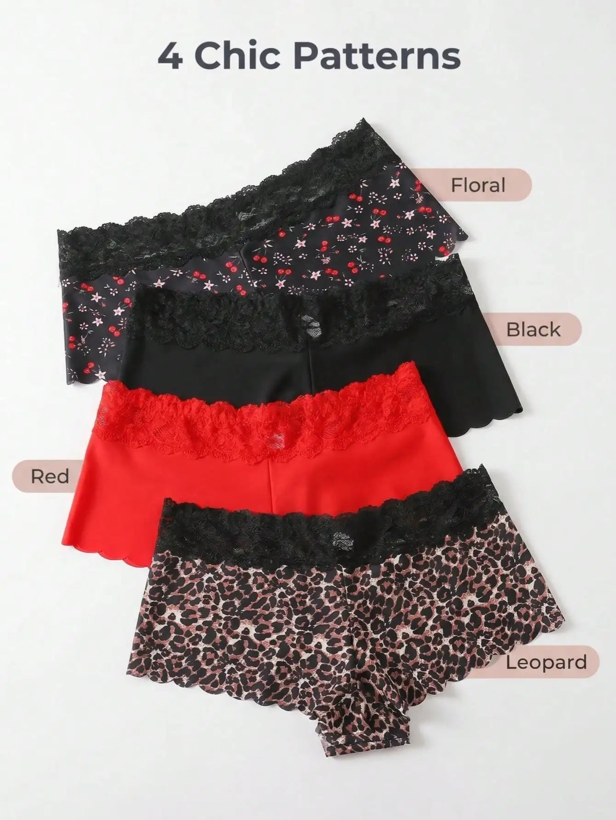 Lot de 4 Boxers Femme – Dentelle