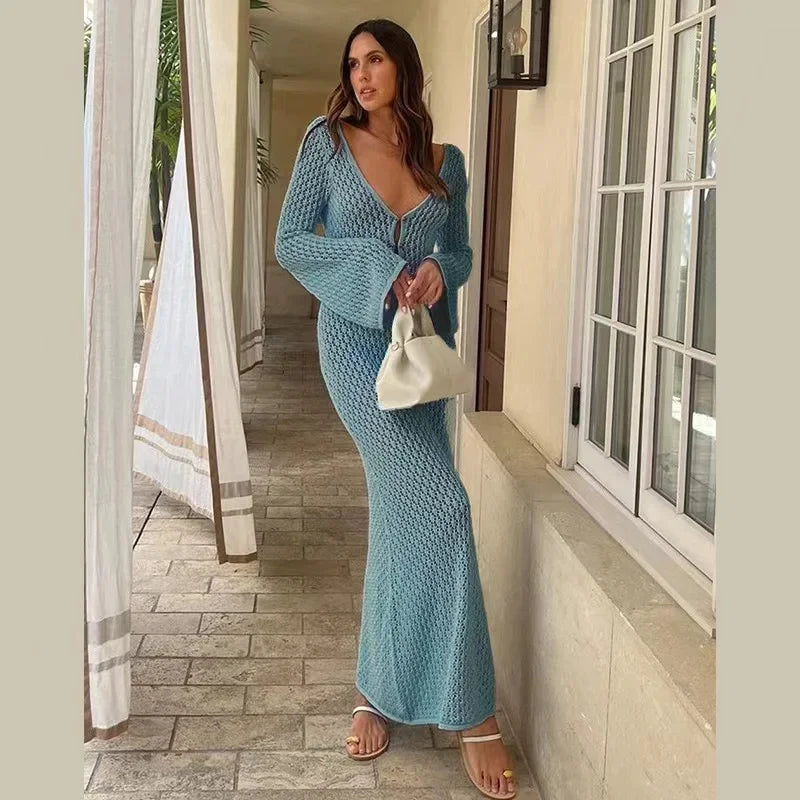 Robe Longue de Plage en Maille Femme