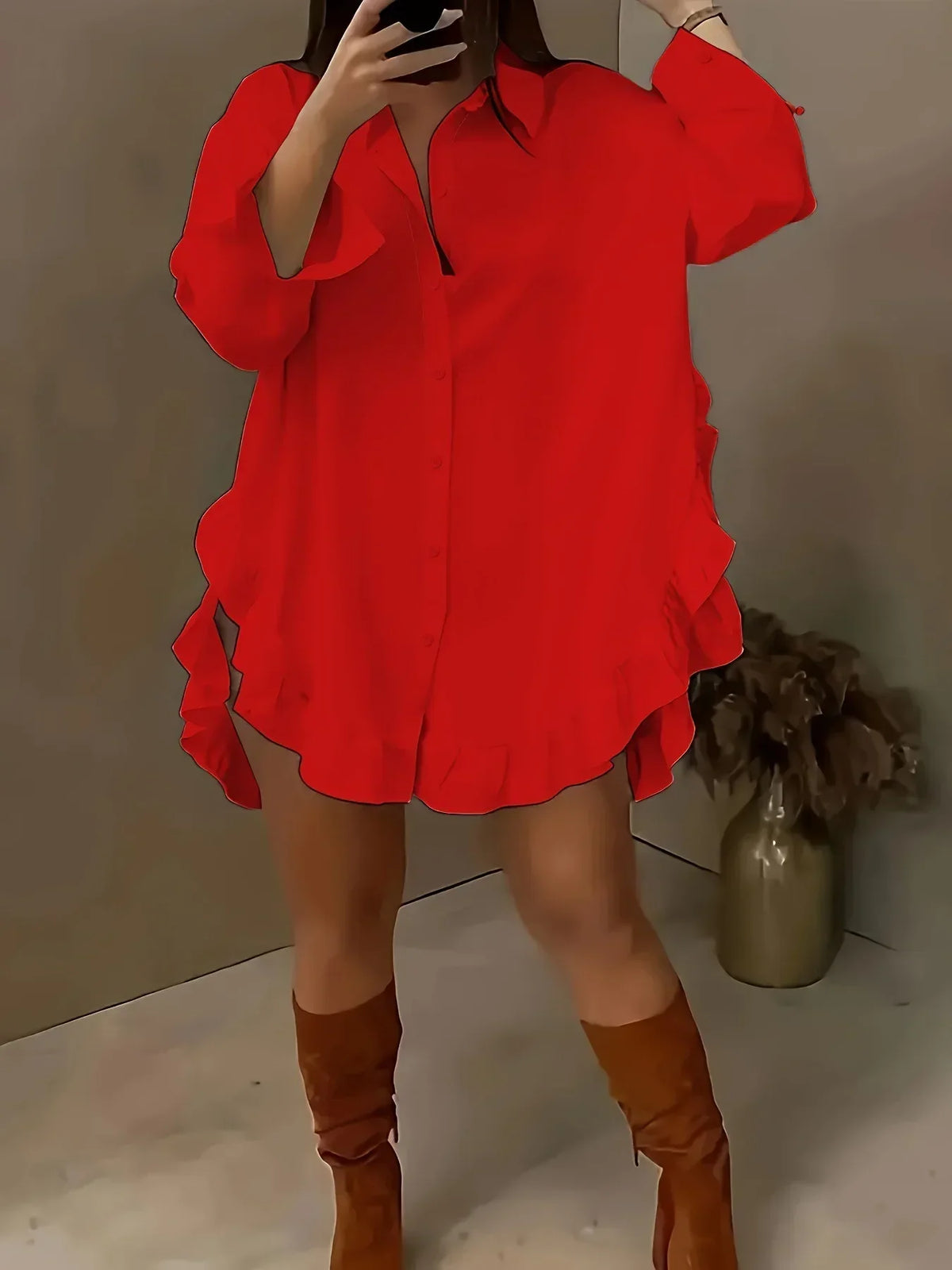 Chemise Longue Ample Femme – Ourlet à Volants