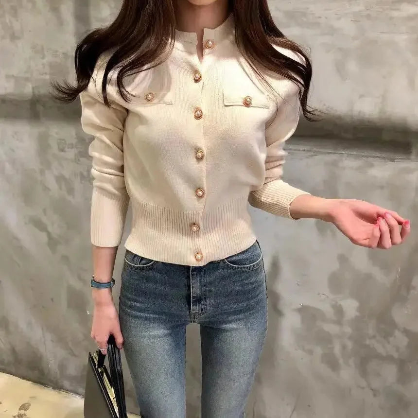 Cardigan Court Femme – Maille Ajustée Style Coréen