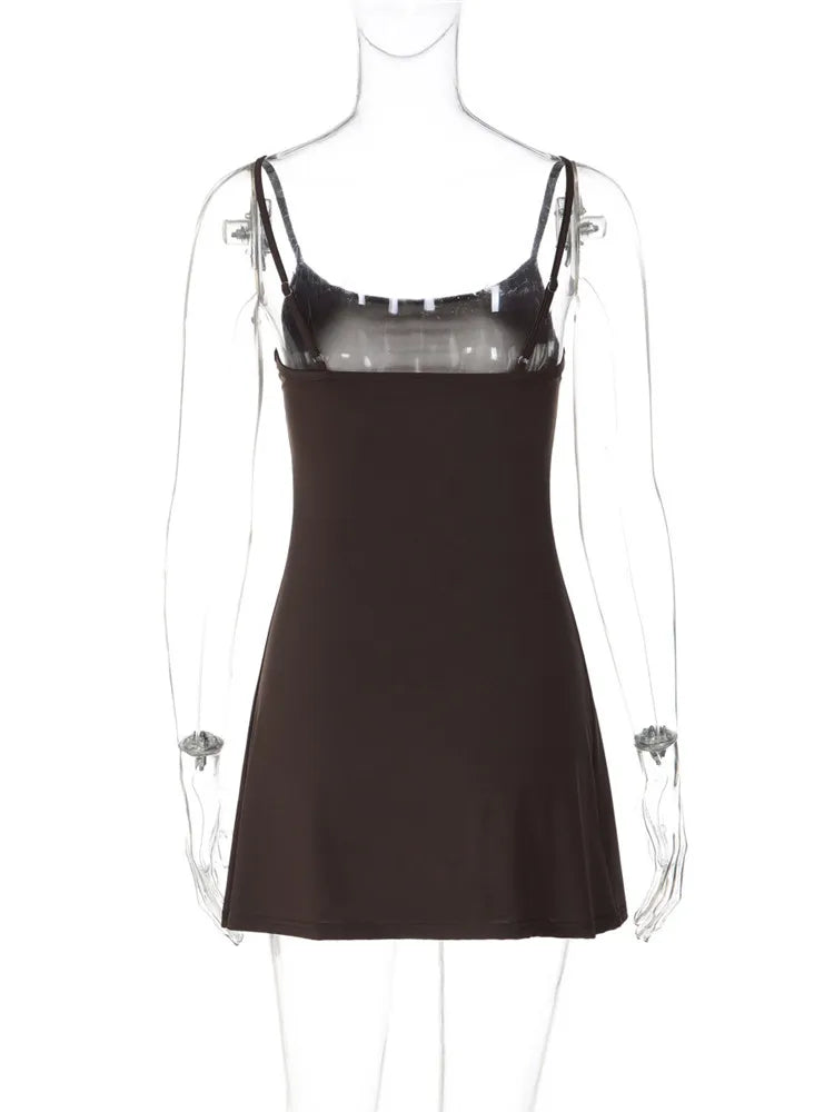 Robe trapèze femme marron à fines bretelles