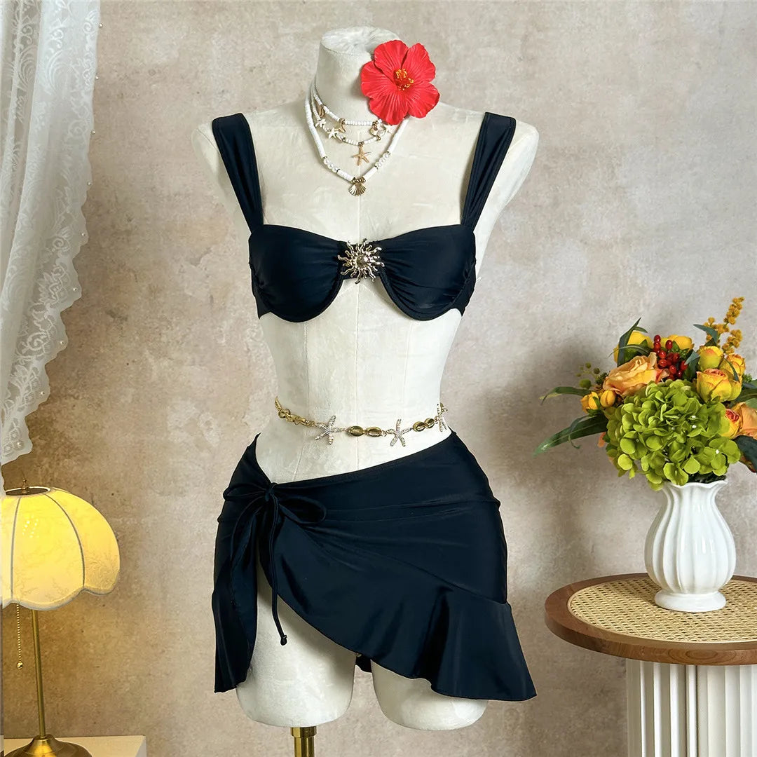 Bikini 3 Pièces Femme – Jupe à Volants
