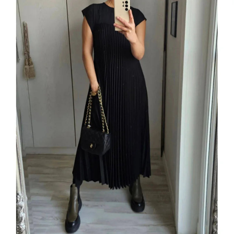 Robe Longue Plissée Femme – Élégante et Décontractée