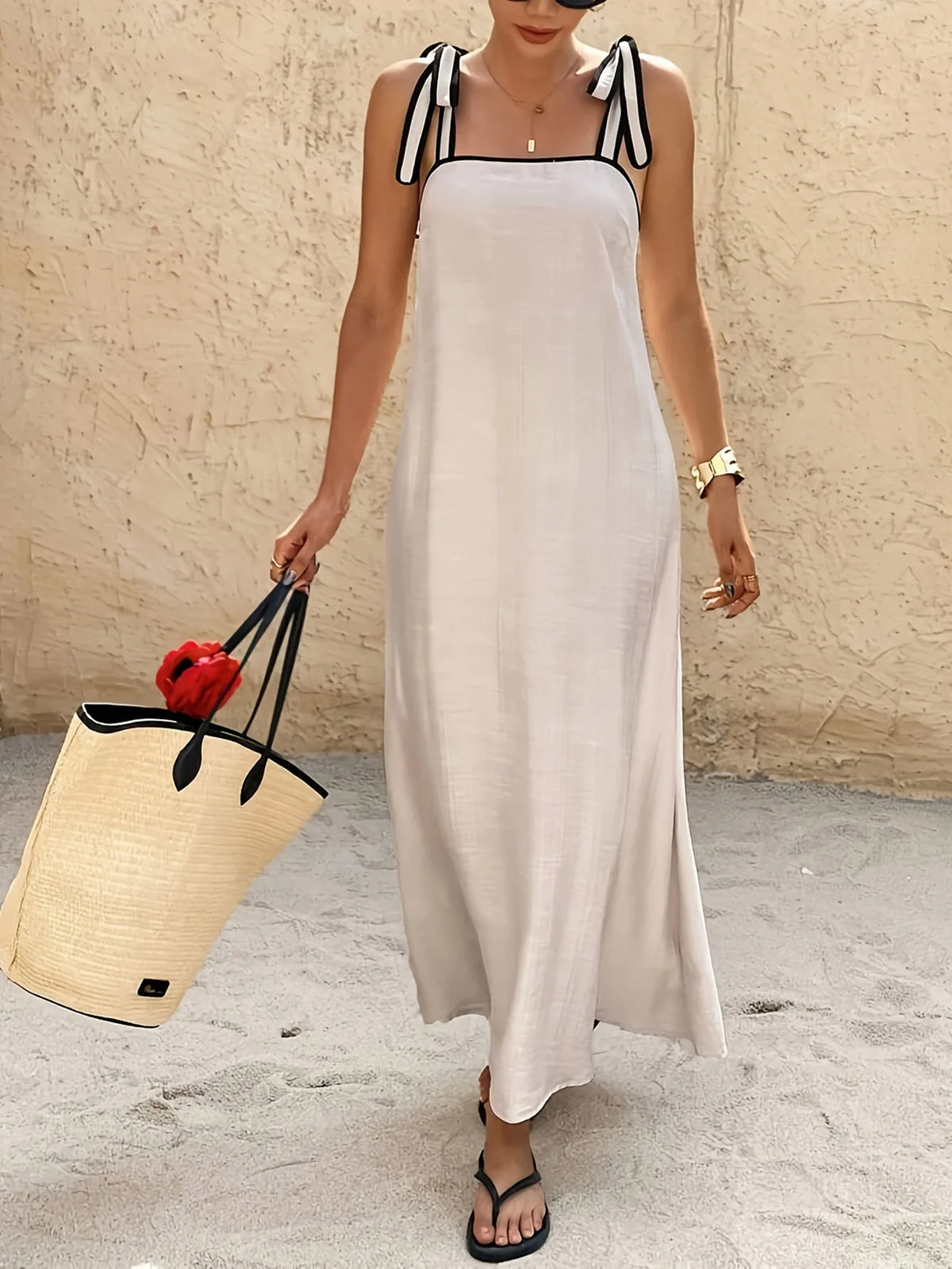 Robe Longue de Plage Femme – Épaules Dénudées et Laçage