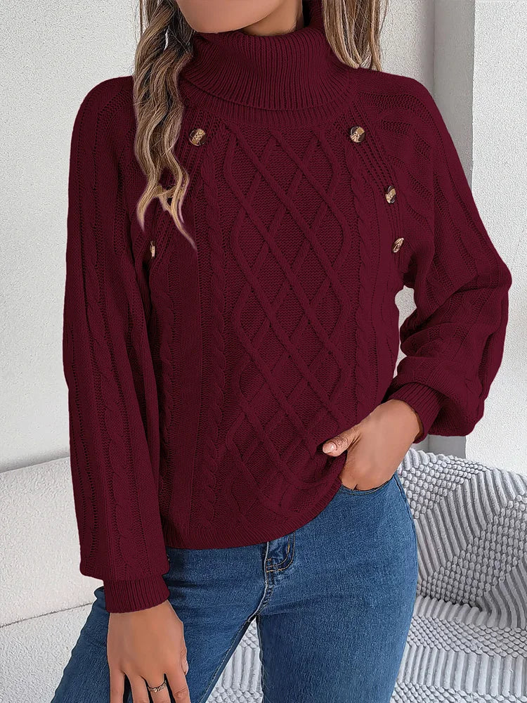 Pull à Col Roulé Femme – Détails Boutonnés