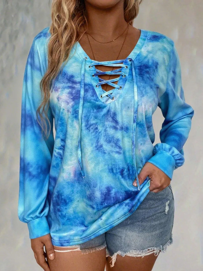 T-shirt Tie-Dye Femme – Manches Longues et Laçage