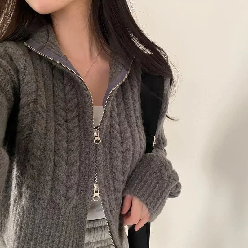 Cardigan Zippé Femme – Manches Bouffantes