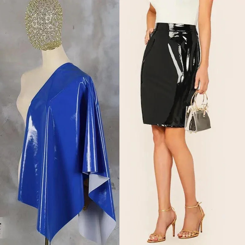 Jupe Crayon Taille Haute en Similicuir Brillant