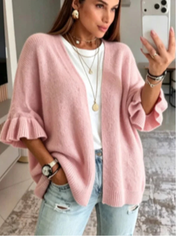 Cardigan Léger Femme – Maille Douce et Volants
