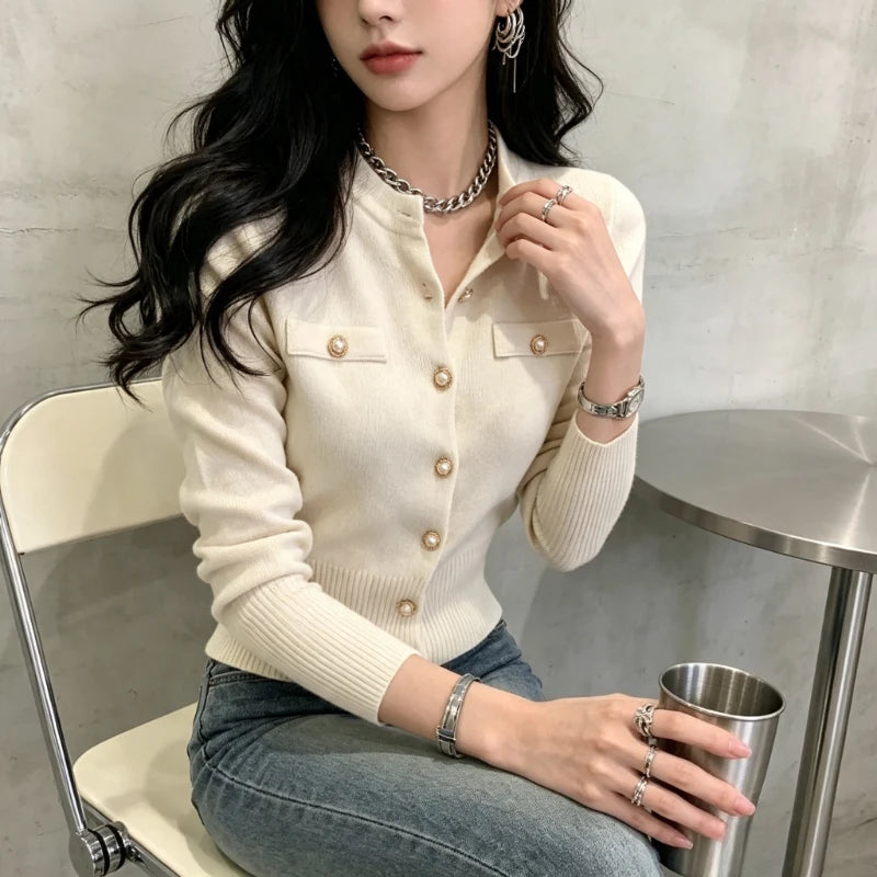 Cardigan Court Femme – Maille Ajustée Style Coréen