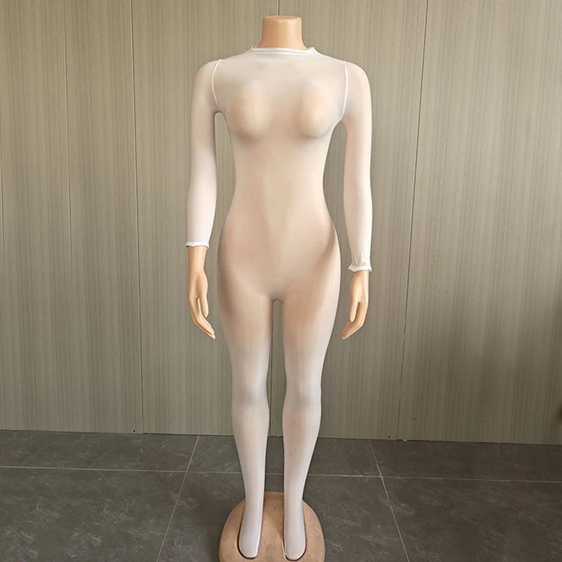 Combinaison en maille transparente à manches longues pour femme