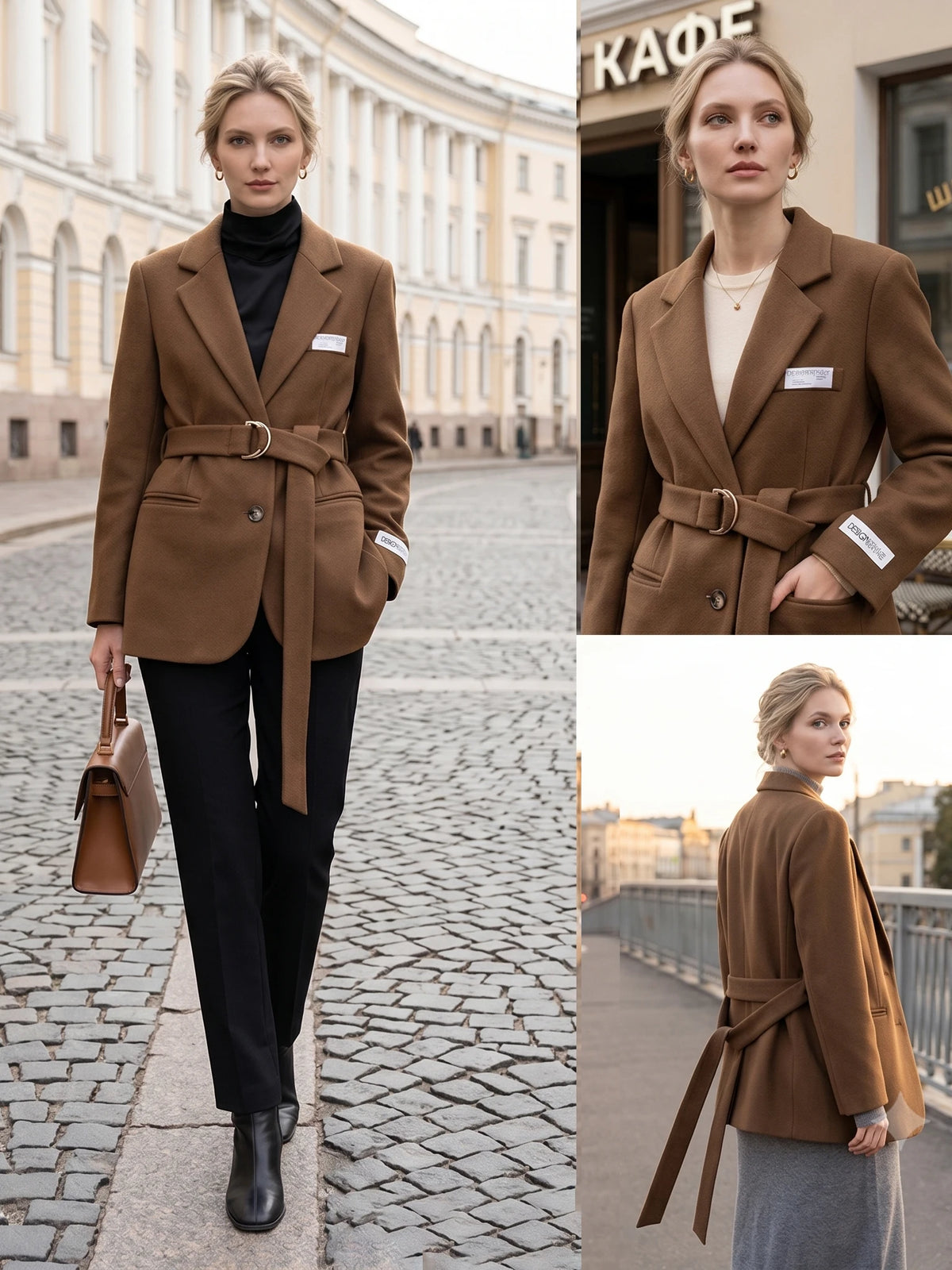 Manteau femme en laine mélangée avec ceinture