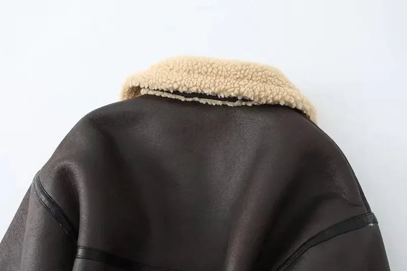 Veste Courte Motard Femme – Effet Cuir d’Agneau