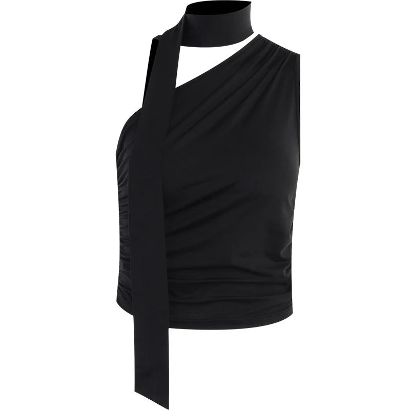 T-shirt Plissé Femme – Col Asymétrique Élégant