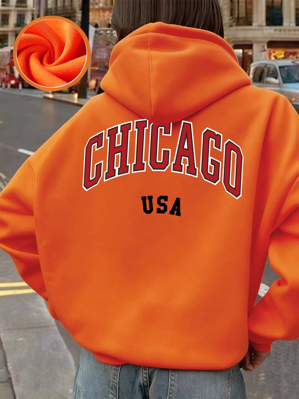 Sweat à Capuche Femme – Imprimé Chicago USA