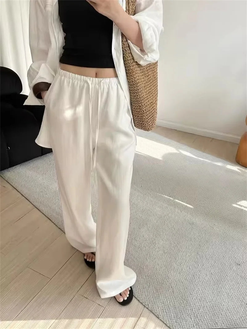 Pantalon d’Été Femme – Lin Blanc et Coupe Ample