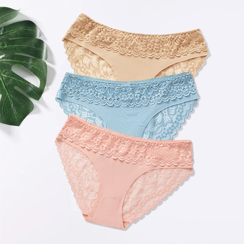 Lot de 3 Culottes Femme – Dentelle et Taille Basse