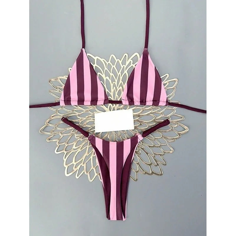 Bikini 2 Pièces Femme – Rayures et Liens à Nouer