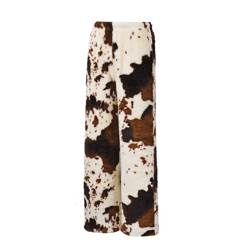 Pantalon pyjama femme ample en flanelle à imprimé vache