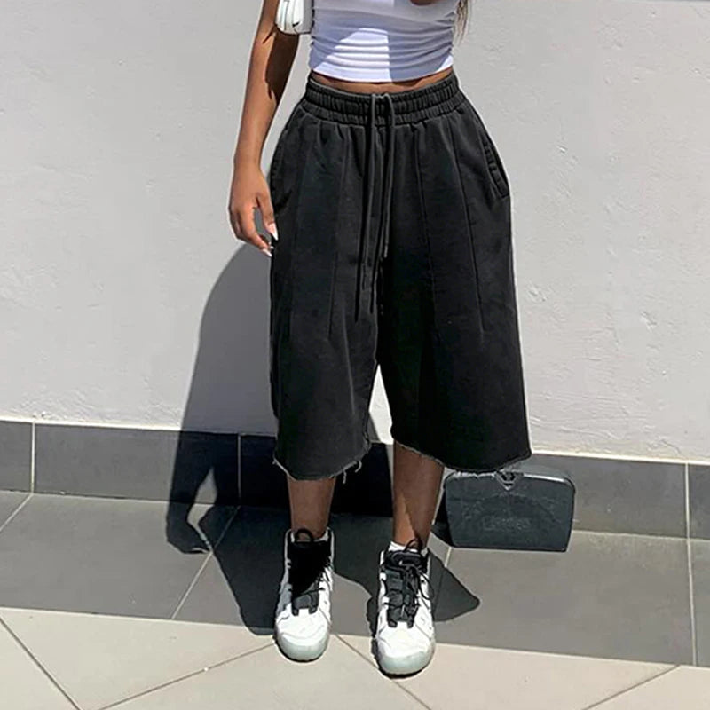 Pantalon large femme taille haute à ourlet effiloché
