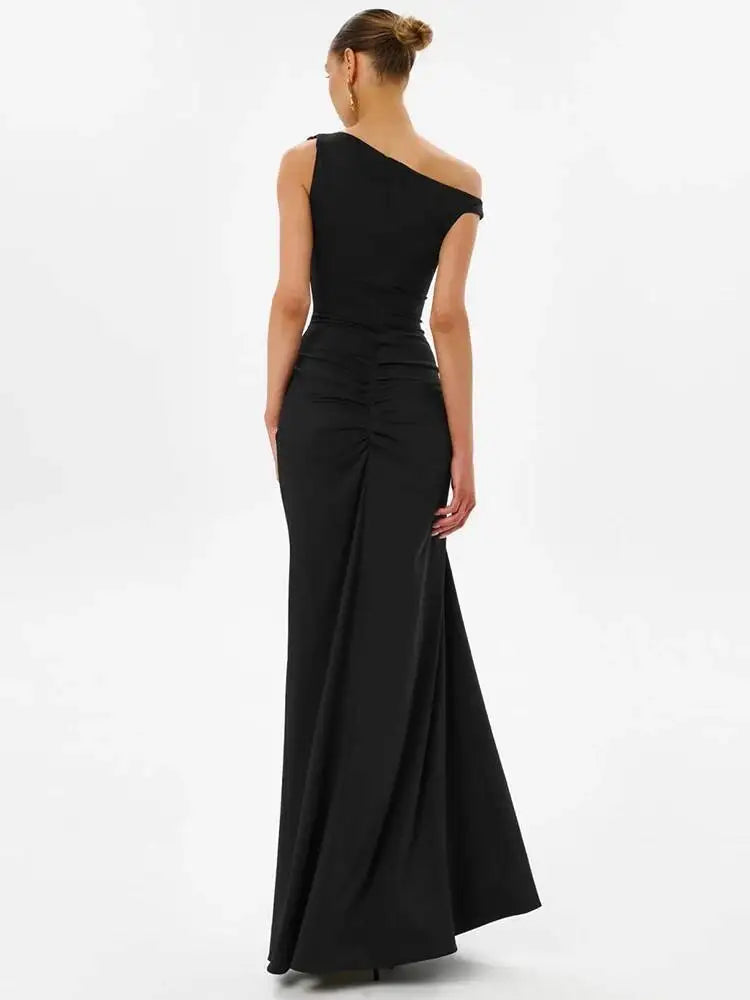 Robe Longue Asymétrique Femme – Une Épaule et Fente Haute