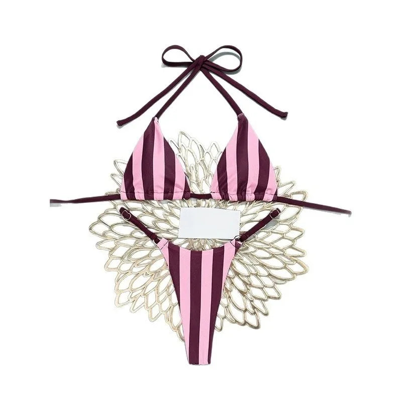 Bikini 2 Pièces Femme – Rayures et Liens à Nouer