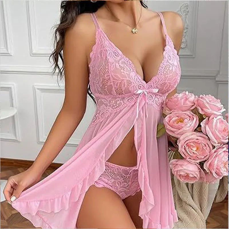 Lot de 2 Chemises de Nuit Femme – Dentelle Délicate