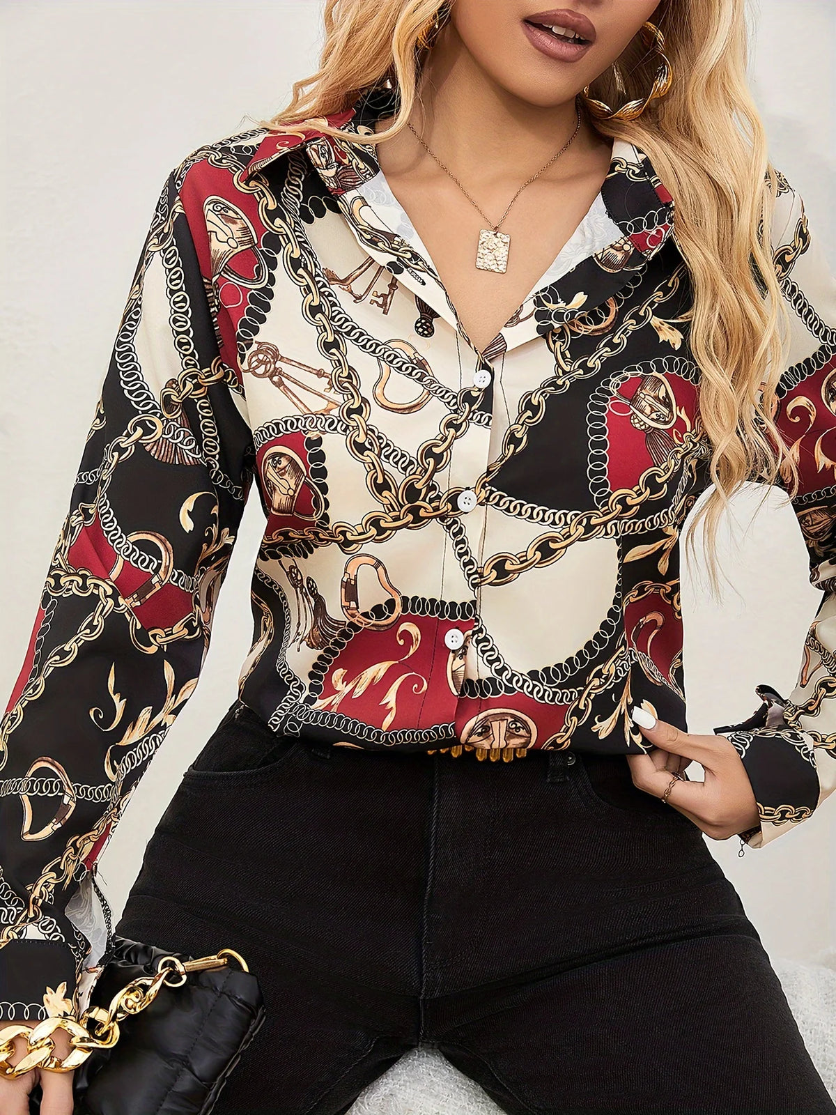 Chemisier Femme à Imprimé Chaîne – Boutonné