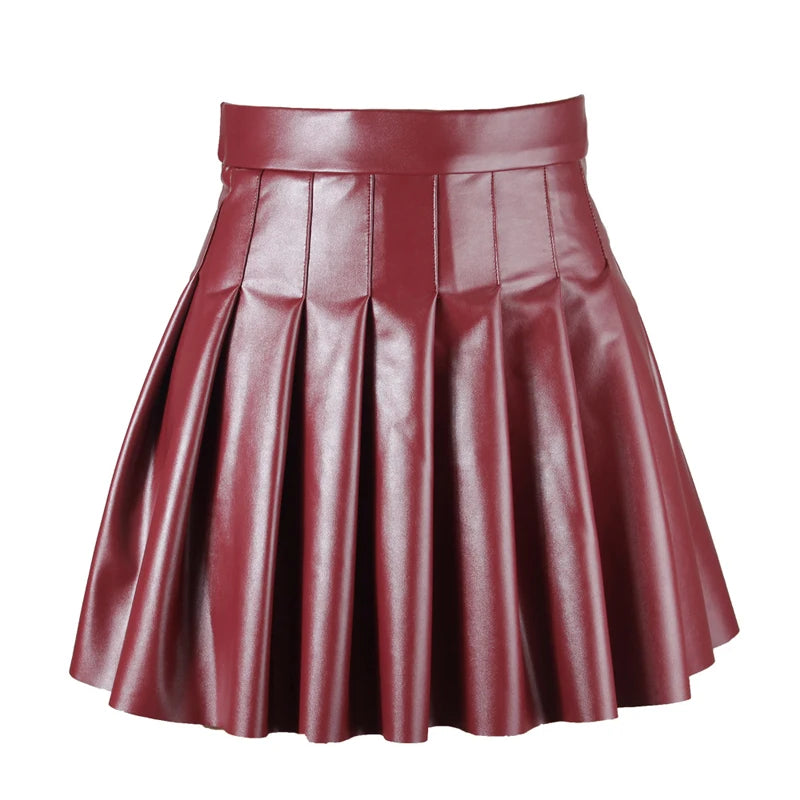 Mini-Jupe Plissée Femme – Similicuir Taille Haute