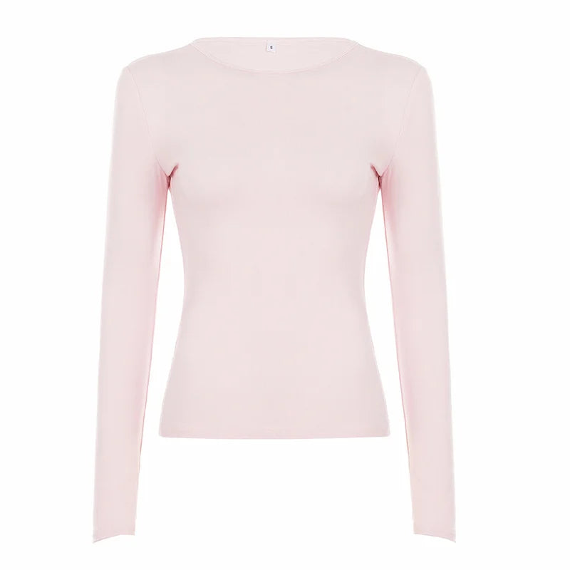 T-shirt Femme Ajusté à Col Rond et Manches Longues