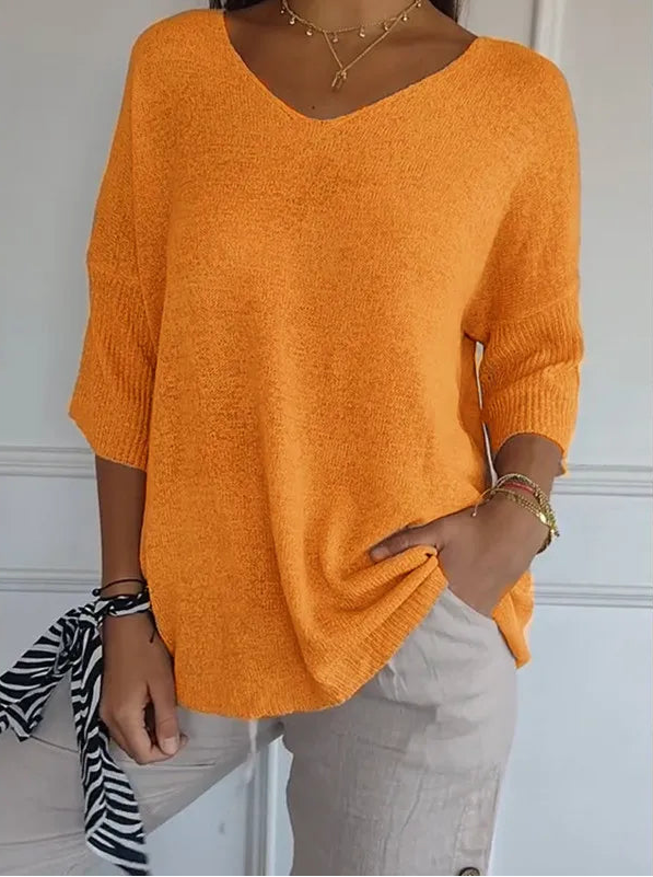 Chemise Décontractée Femme – Col V et Manches 3/4