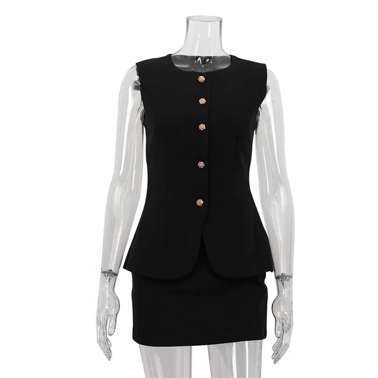 Ensemble 2 Pièces Noir Femme – Haut Sans Manches et Mini-Jupe