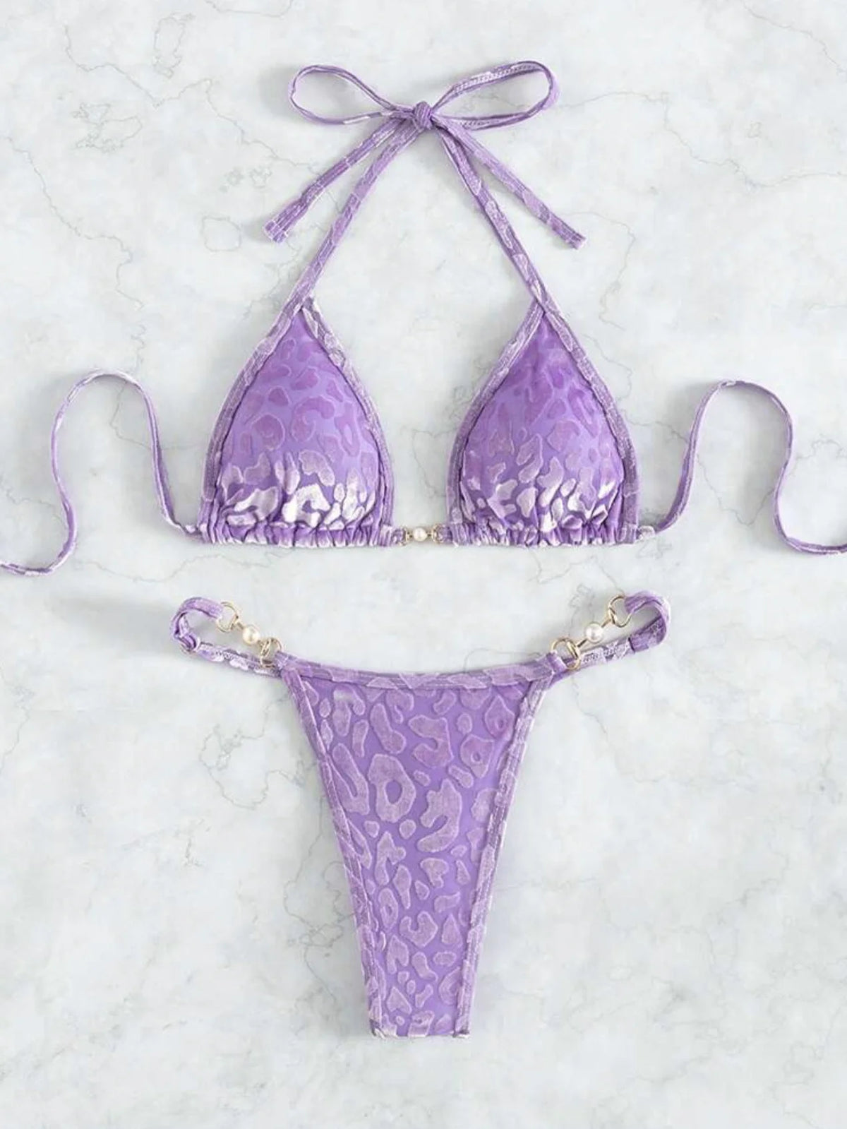 Maillot de Bain 2 Pièces Femme – Effet Cuir PU, Push-Up et String