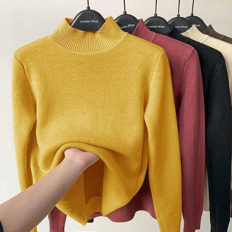 Pull à Col Montant Femme – Maille Doublée Polaire