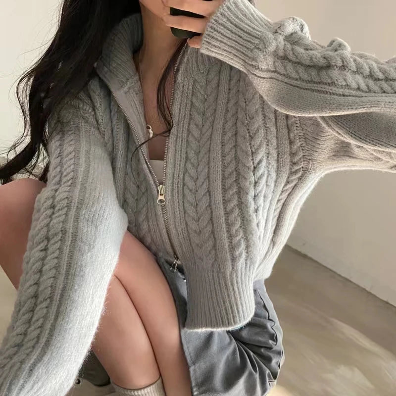 Cardigan Zippé Femme – Manches Bouffantes