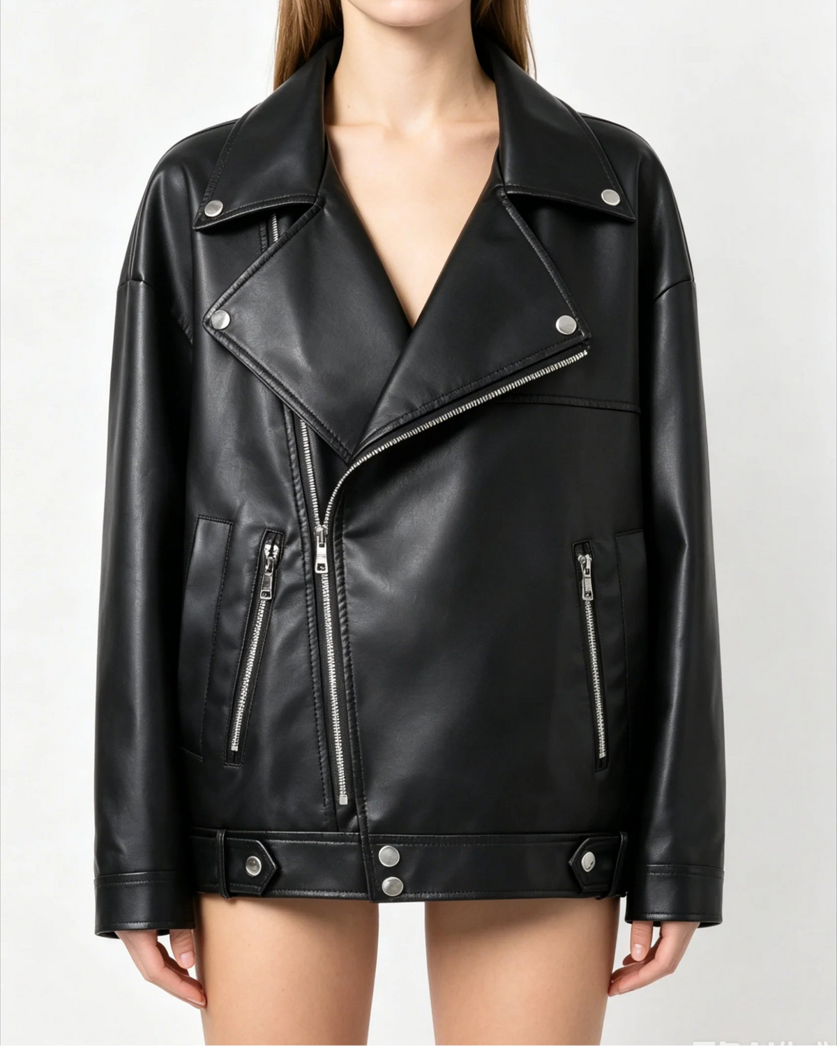 Blouson moto femme oversize en simili cuir