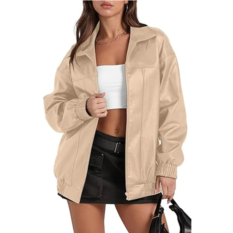 Veste Femme Effet Cuir PU – Fermeture Zippée