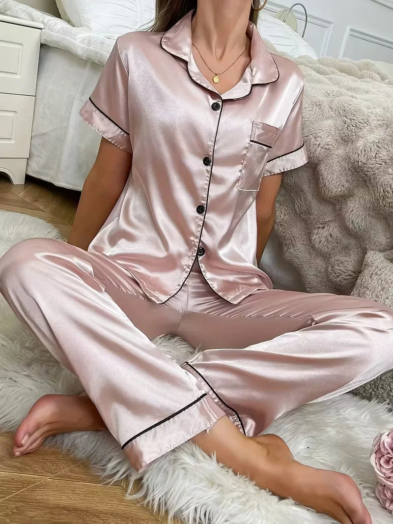 Pyjama Satiné Femme – Haut et Pantalon Fluide