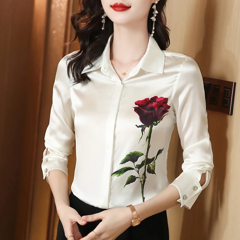 Chemise Blanche Femme – Manches Longues et Imprimé