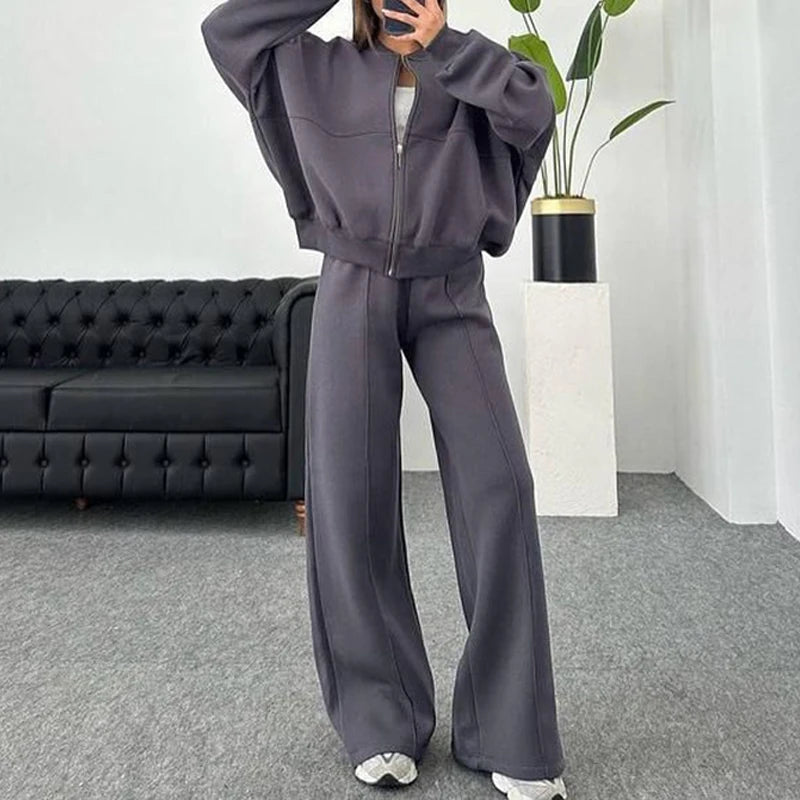 Ensemble Sportswear Femme – Cardigan Court Zippé et Pantalon