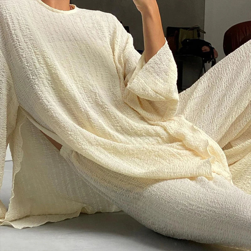 Ensemble femme pantalon monochrome décontracté