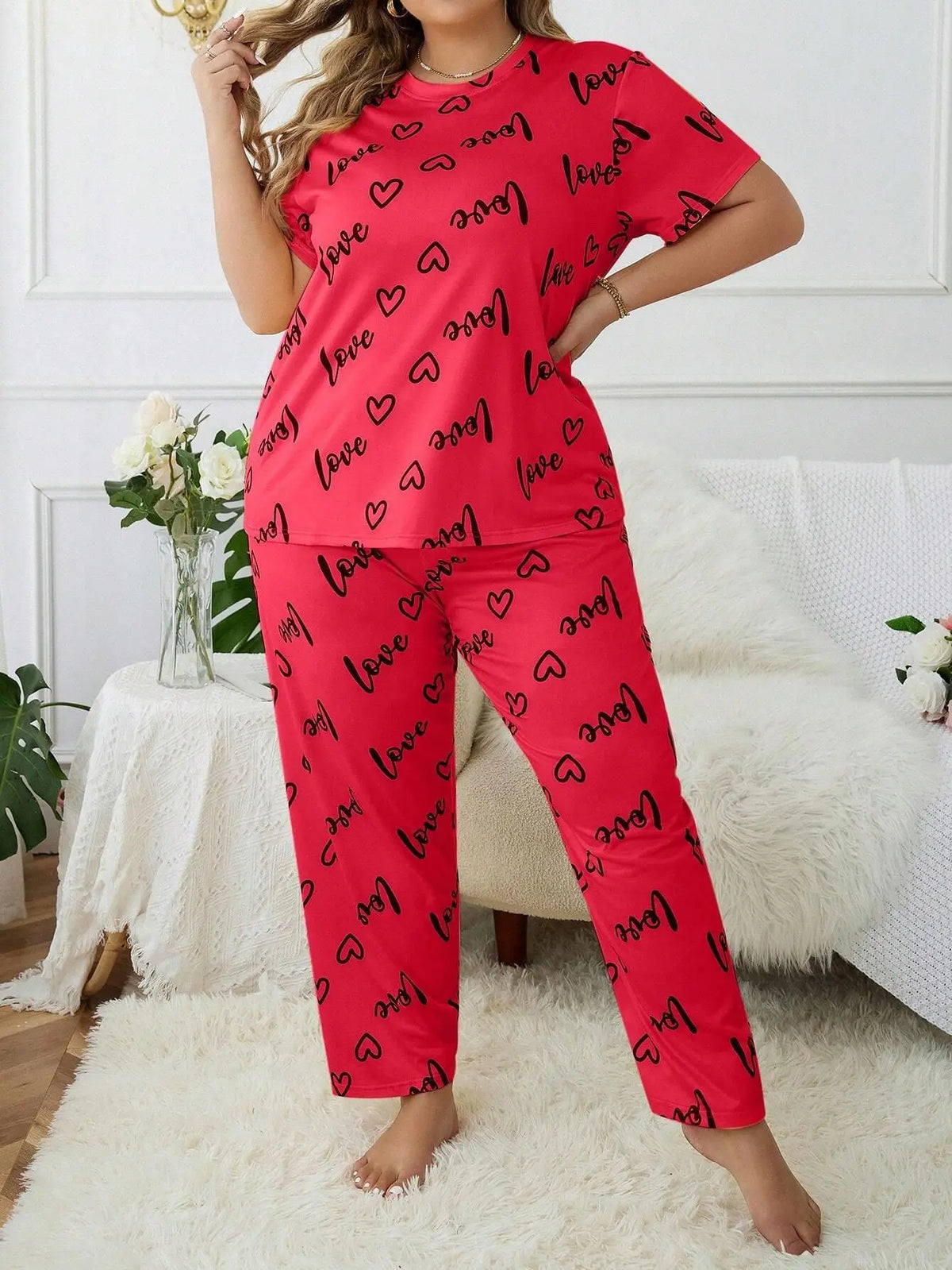 Pyjama Femme – Imprimé Cœurs et Lettres