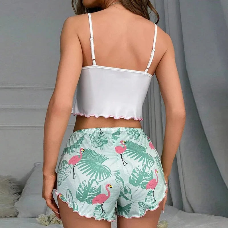Pyjama Femme – Caraco et Short à Motifs Fantaisie