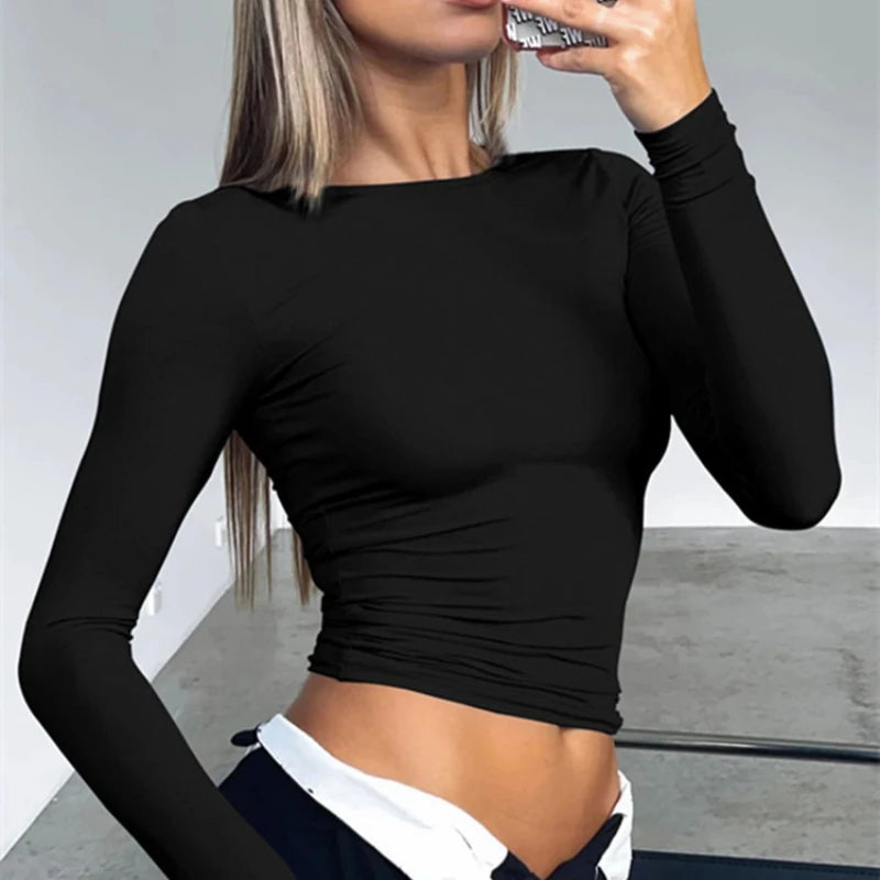T-shirt Basique Femme – Coupe Ajustée et Manches Longues